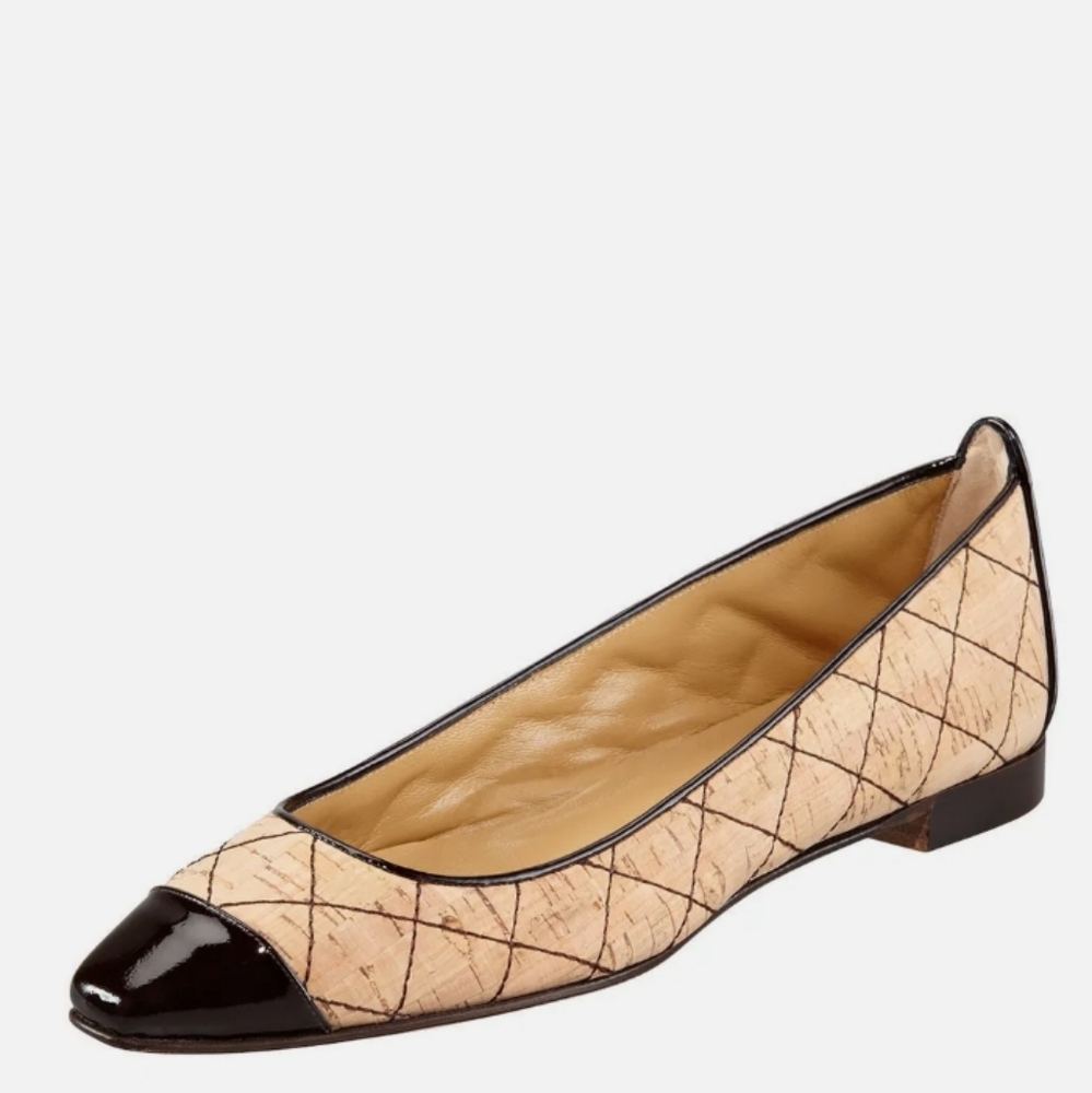 Manolo Blahnik quilted, cap-toe cork shoe
